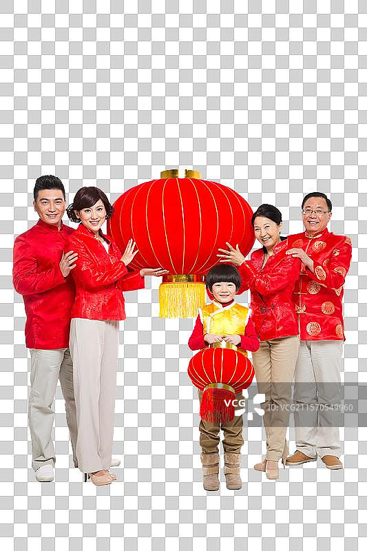 棚拍中国新年快乐的唐装家庭图片素材