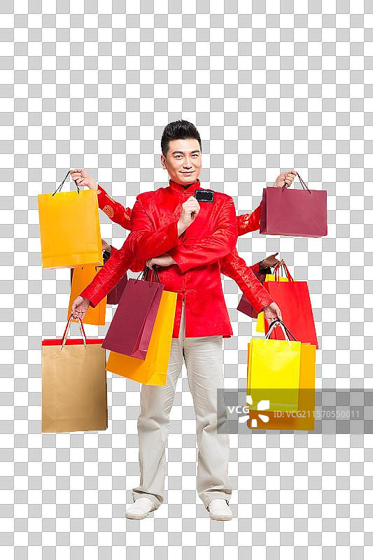 棚拍中国新年唐装男士购物图片素材