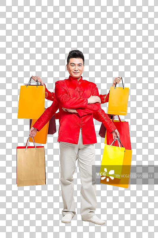 棚拍中国新年唐装男士购物图片素材