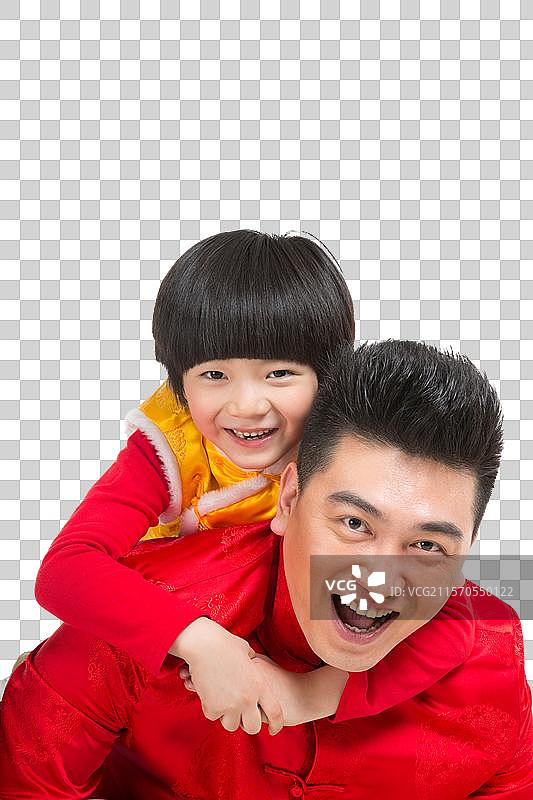 棚拍中国新年快乐的唐装父子图片素材