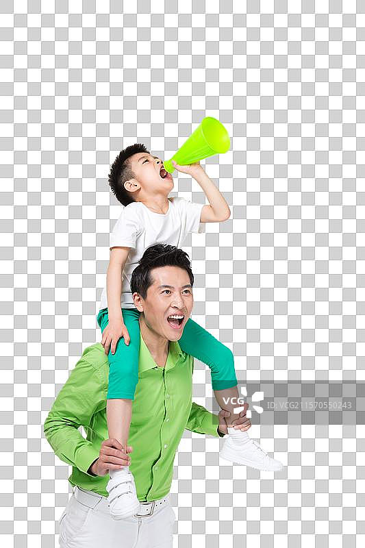 穿绿色衬衫的青年男人和小男孩图片素材