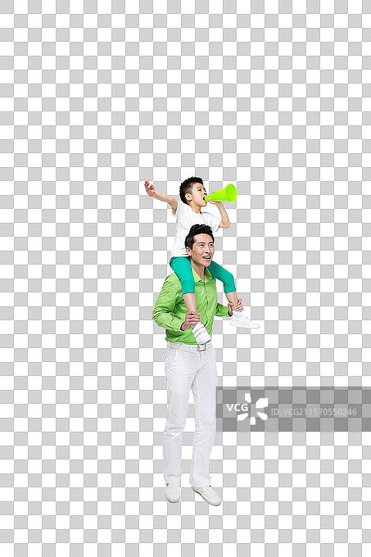 穿绿色衬衫的青年男人和小男孩图片素材