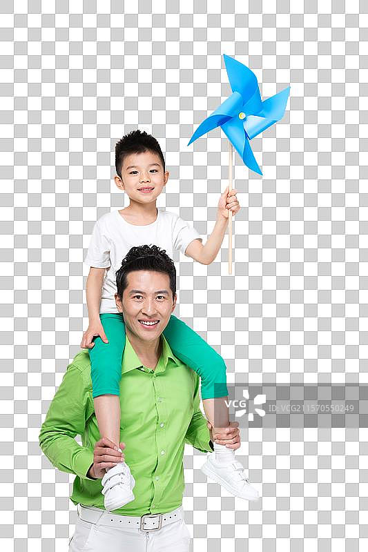 穿绿色衬衫的青年男人和小男孩图片素材