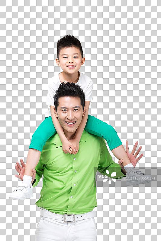 穿绿色衬衫的青年男人和小男孩图片素材