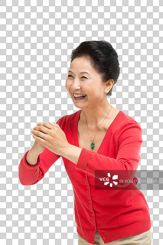 棚拍中老年女性拜年图片素材