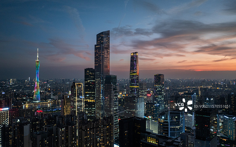广州城市CBD中心珠江新城日落风景图片素材