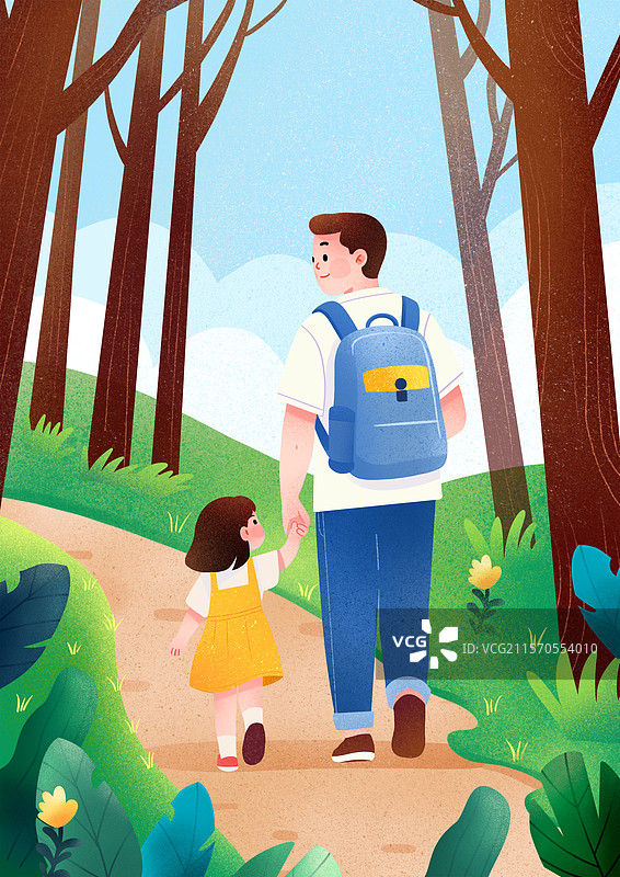 父女牵手快乐出行图片素材