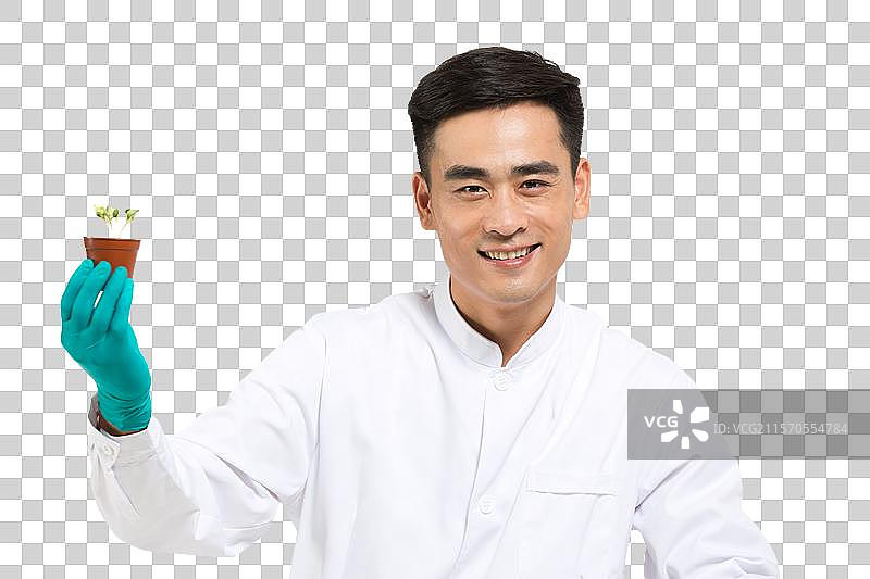 男科学家研究观察植物幼苗图片素材