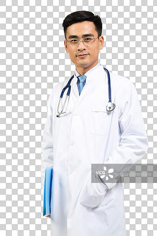 棚拍青年男医生查看病历图片素材