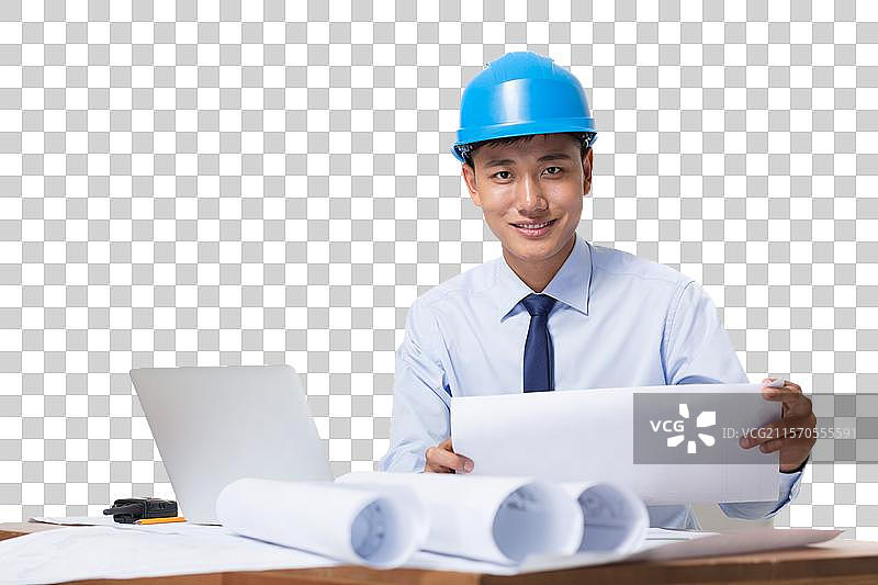 年轻的建筑工程师研究图纸图片素材