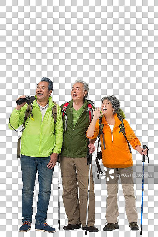 快乐的老年人登山旅行图片素材