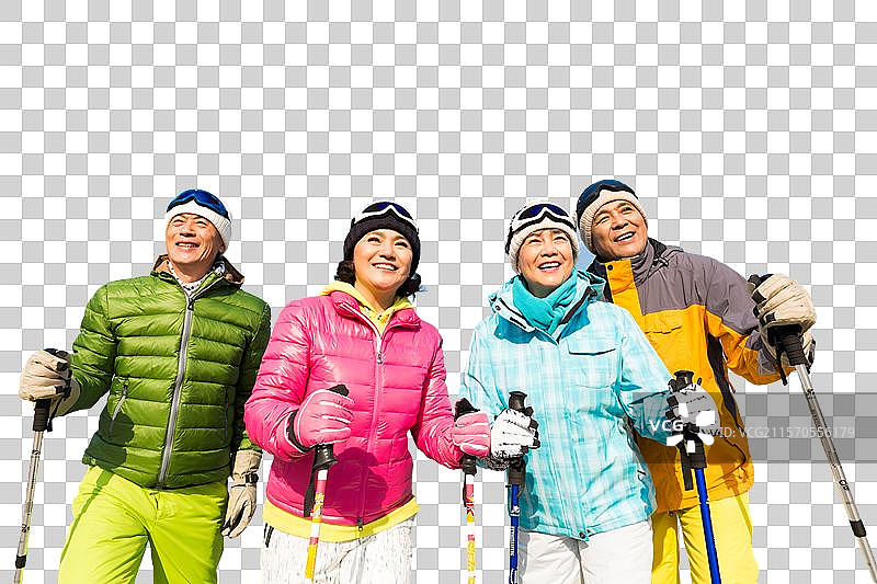 快乐的老年人冬季登山图片素材