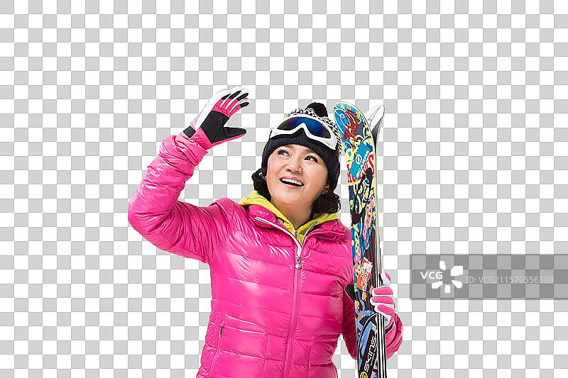 快乐的中老年人冬季滑雪图片素材