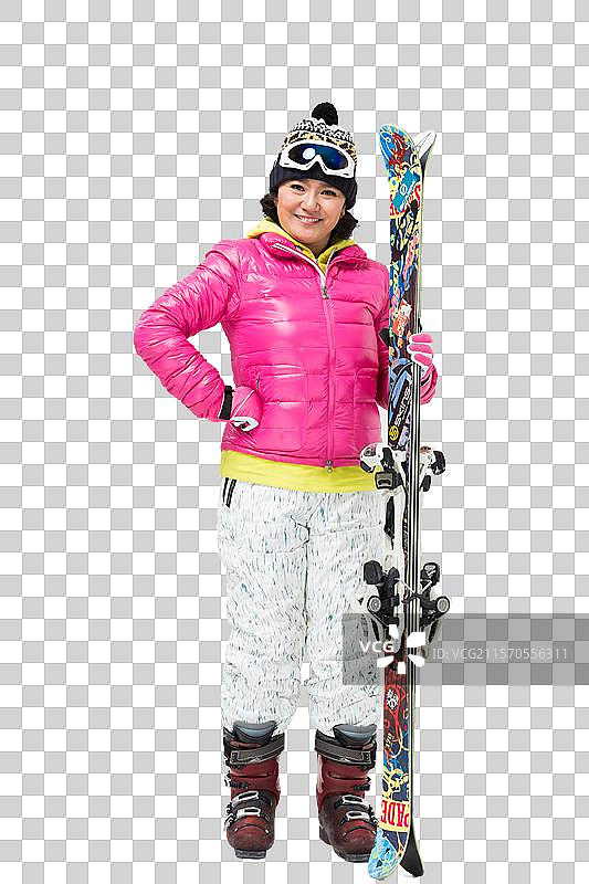 快乐的中老年人冬季滑雪图片素材