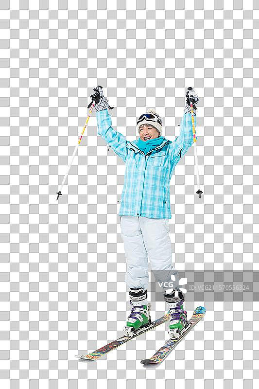 快乐的老年人冬季滑雪图片素材