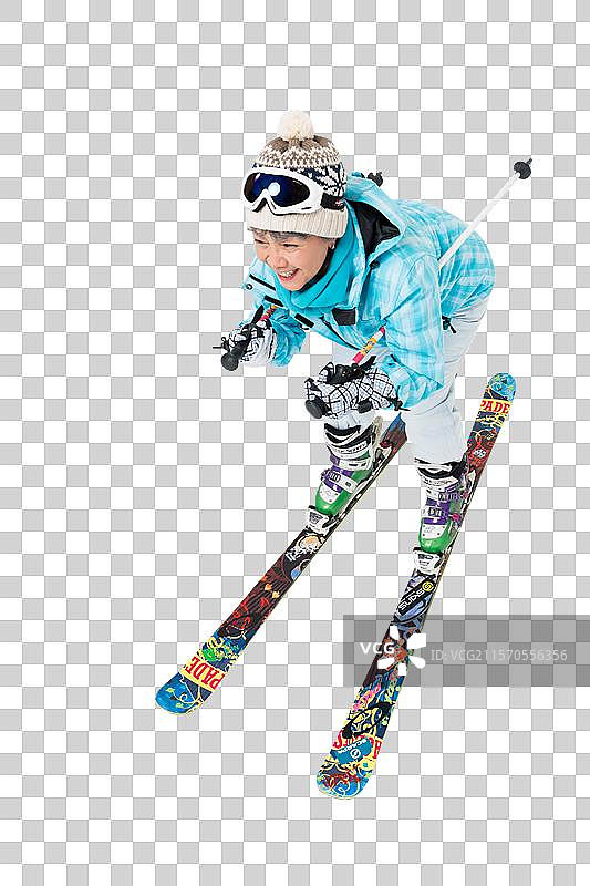 快乐的老年人冬季滑雪图片素材