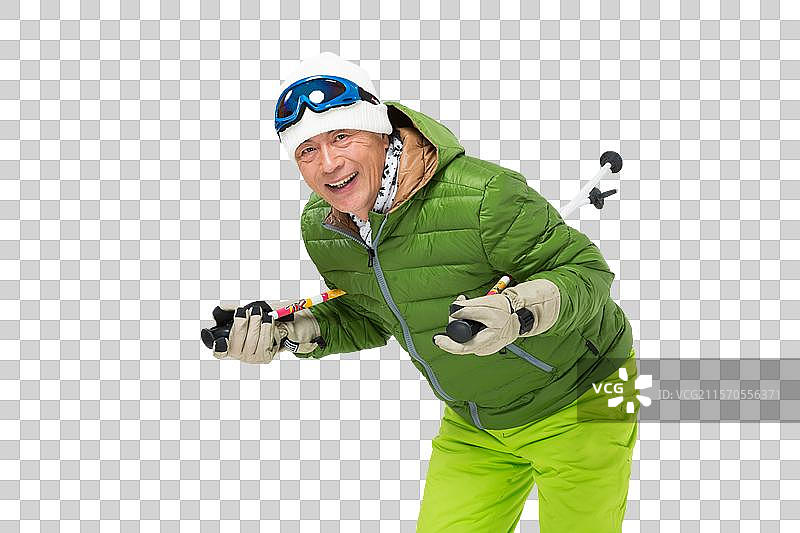 快乐的老年人冬季滑雪图片素材