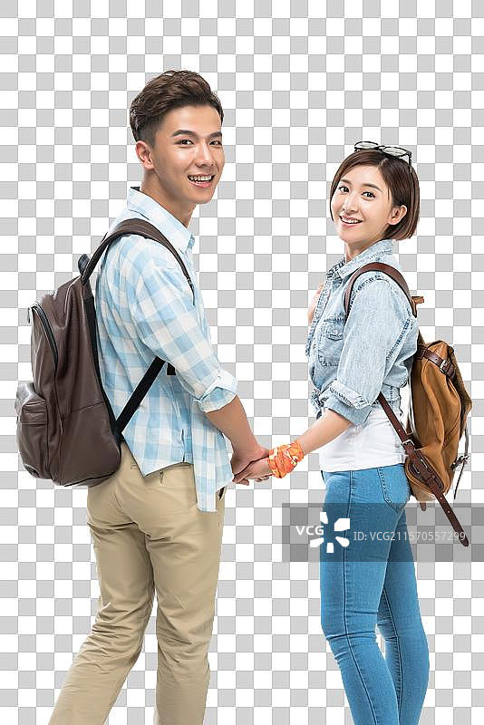 快乐情侣徒步旅行图片素材