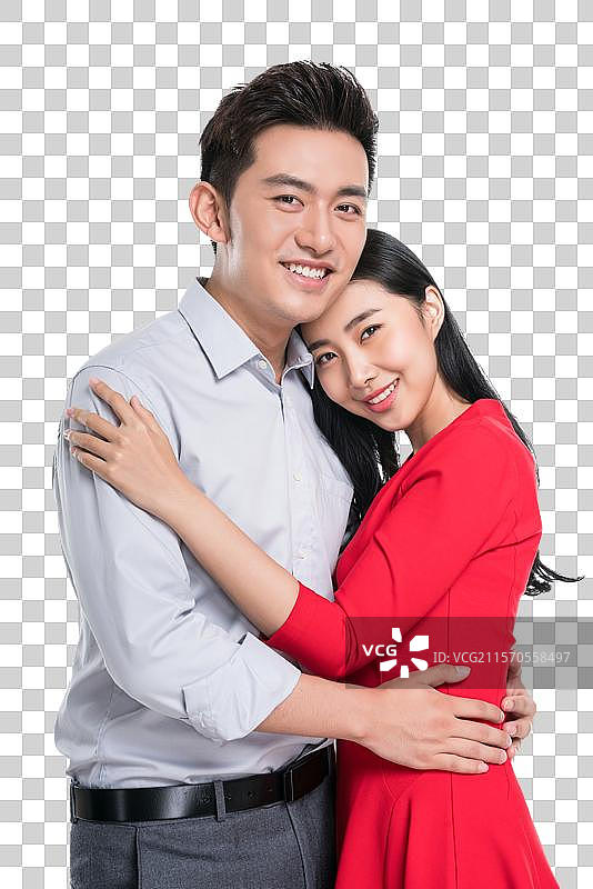 休闲装年轻情侣相互拥抱图片素材