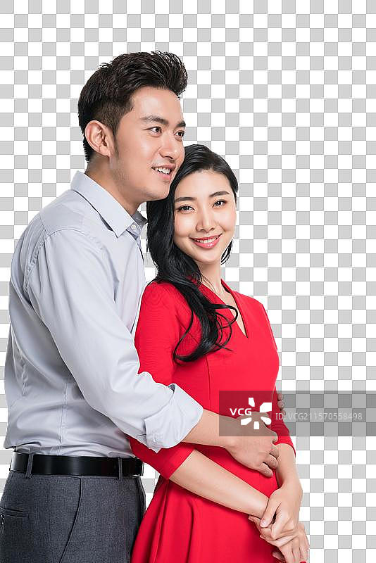 年轻情侣背后拥抱图片素材