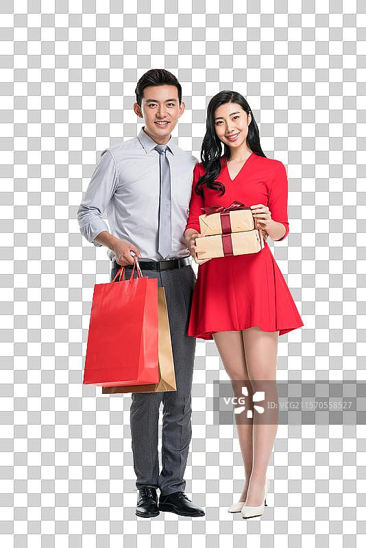 年轻情侣拥抱送礼物图片素材