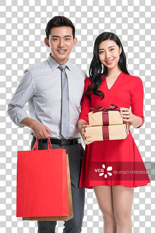 年轻情侣拥抱送礼物图片素材