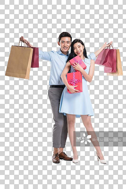 年轻情侣购物送礼图片素材