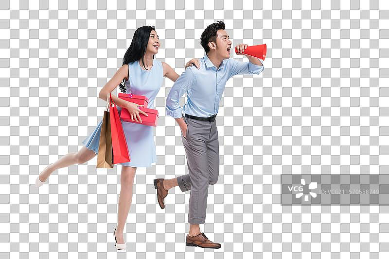 年轻情侣购物送礼图片素材