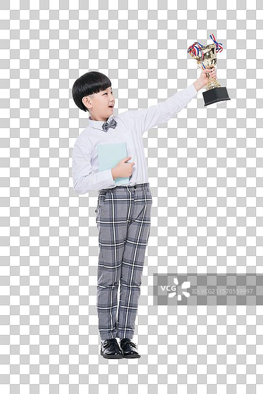 快乐的小学生手拿书本和将本图片素材