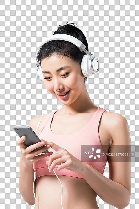 健身的青年女子放松听音乐图片素材