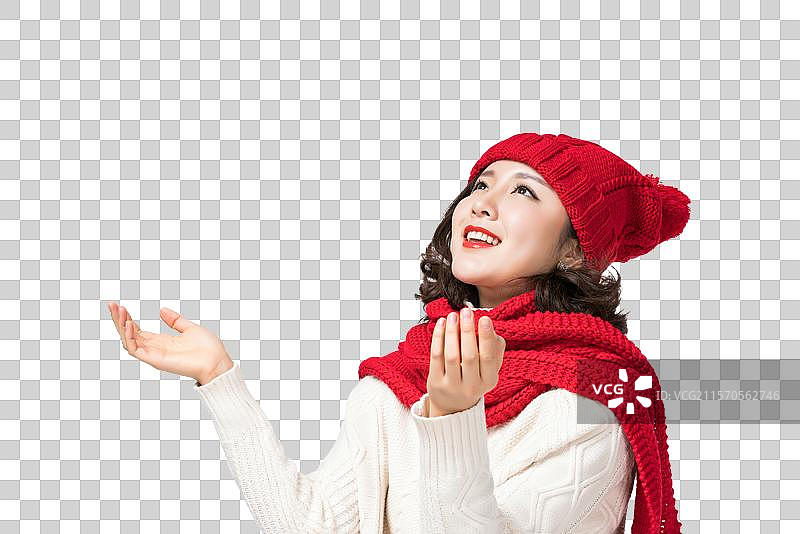 戴红帽子的年轻女子图片素材