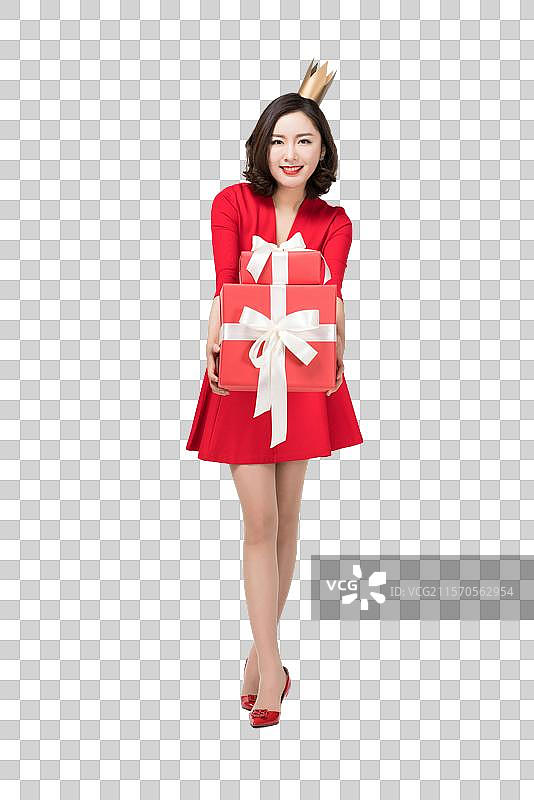 头戴皇冠的红衣女子图片素材