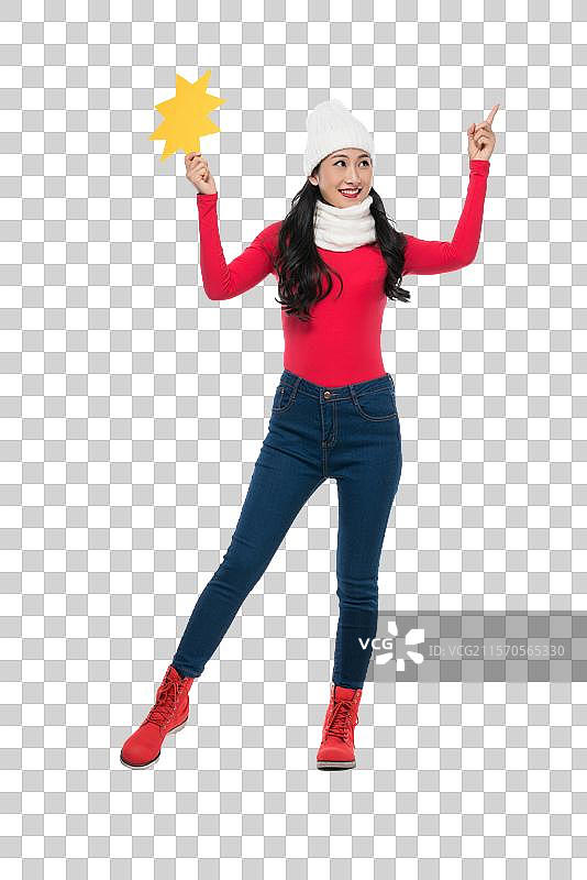 年轻女子拿着图标图片素材