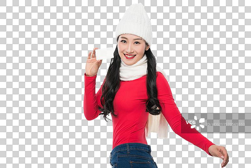 年轻女子拿着卡片图片素材