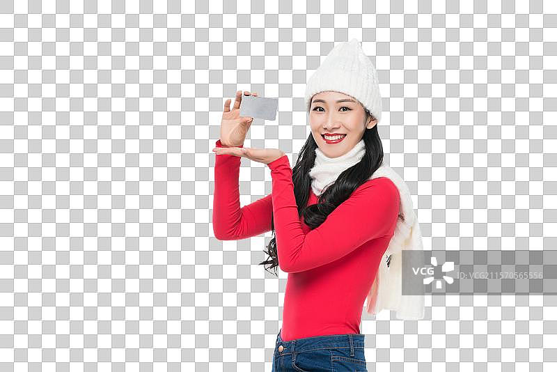 年轻女子拿着卡片图片素材