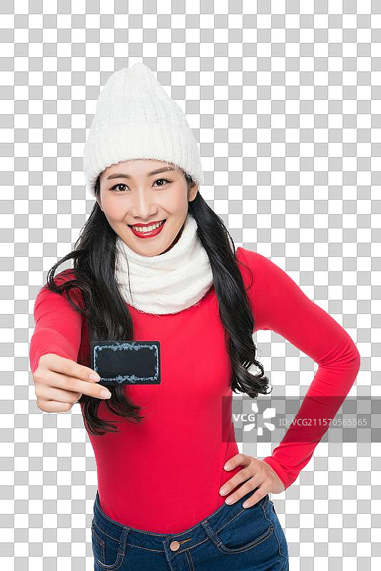年轻女子拿着卡片图片素材