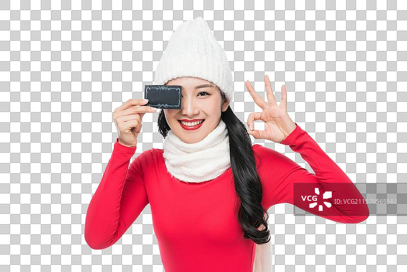 年轻女子拿着卡片图片素材