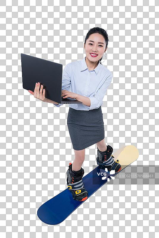 年轻商务女子滑雪图片素材