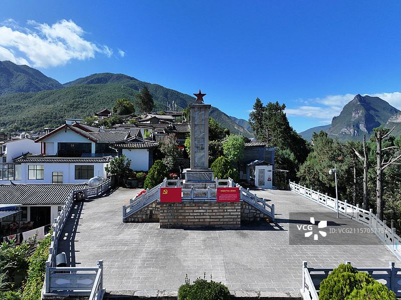 无人机航拍红军长征过丽江纪念馆（石鼓红军长征纪念碑）图片素材