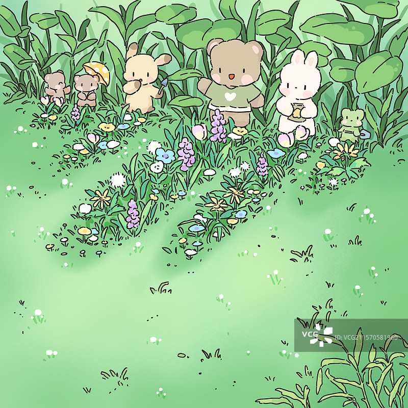小动物们的春日草地聚会图片素材