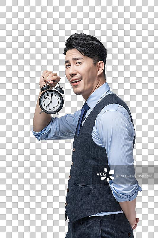 商务男士拿着闹钟图片素材