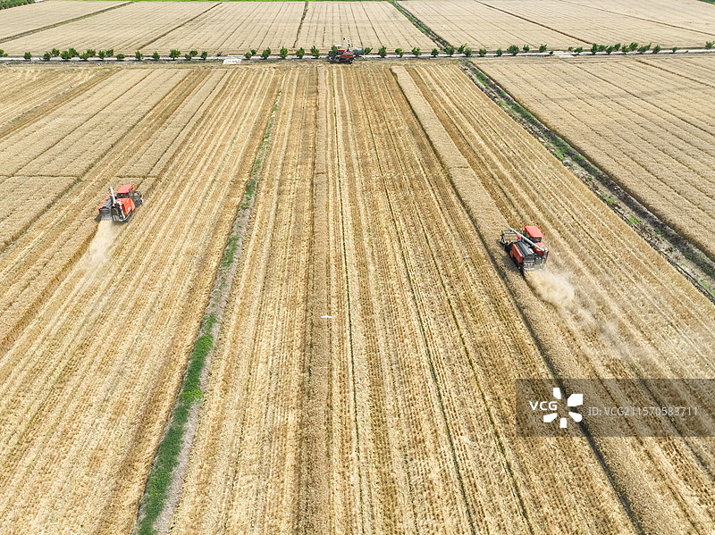航拍夏收农忙季图片素材