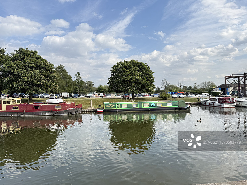 英国剑桥—伊利小镇大乌斯河的美丽风景图片素材