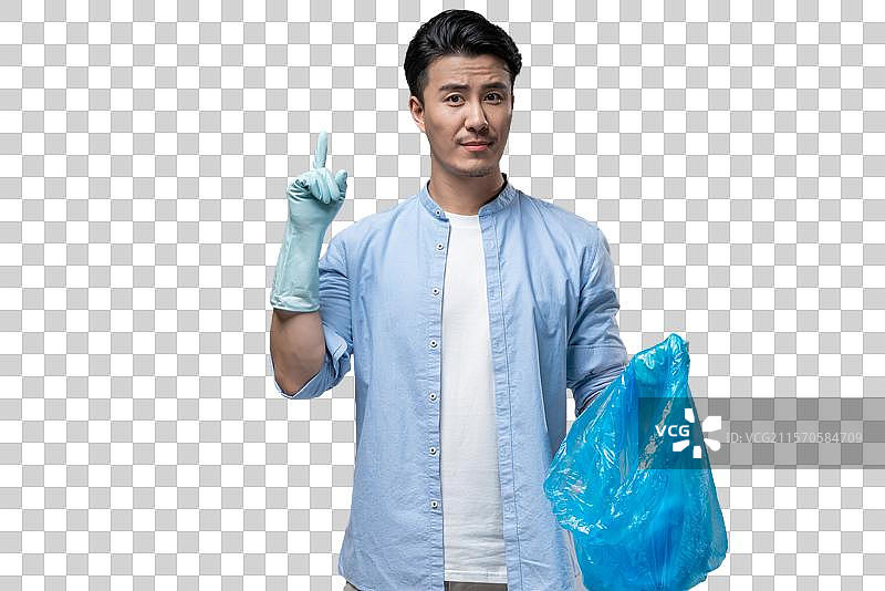 年轻男子戴着清洁手套图片素材