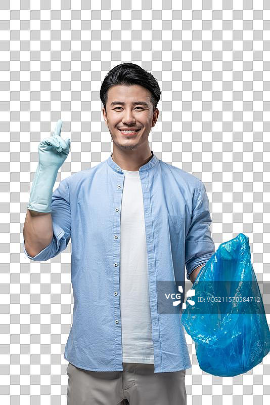 年轻男子戴着清洁手套图片素材