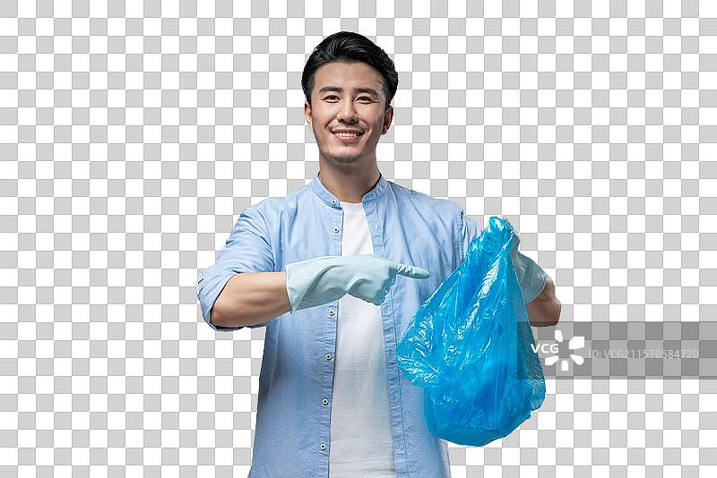 年轻男子戴着清洁手套图片素材