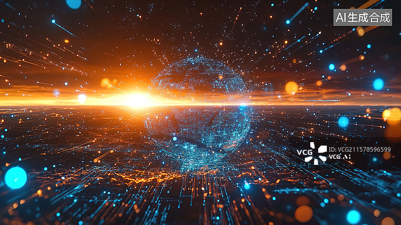 【AI数字艺术】全球化和通信概念；从宇宙看地球的概念化插画图片素材
