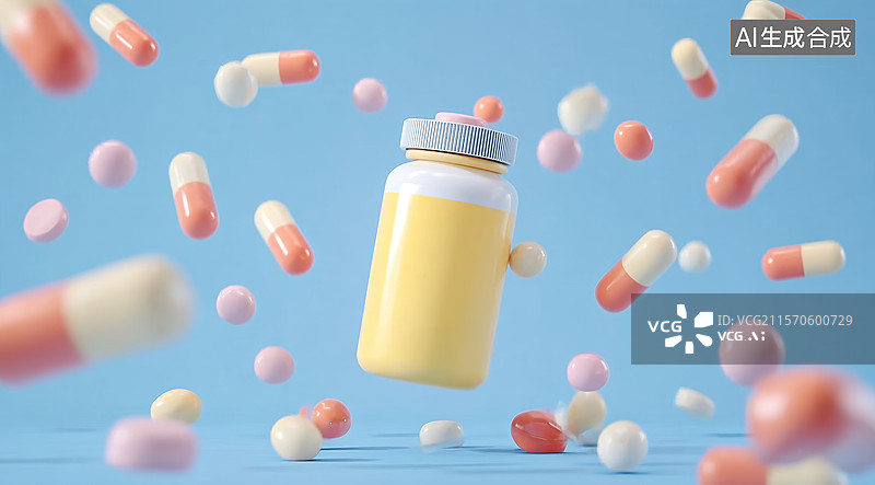 【AI数字艺术】药瓶与胶囊图片素材