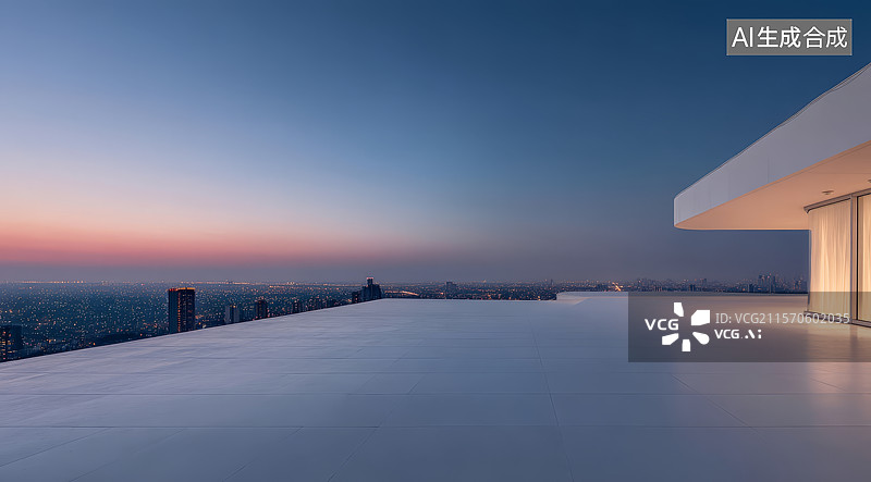 【AI数字艺术】现代建筑屋顶的黄昏景色图片素材