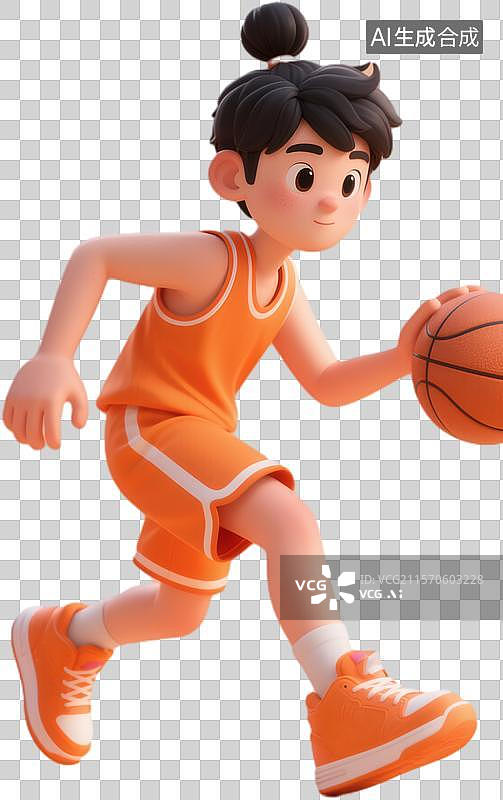 【AI数字艺术】3D卡通男孩打篮球免扣素材透明底套图图片素材